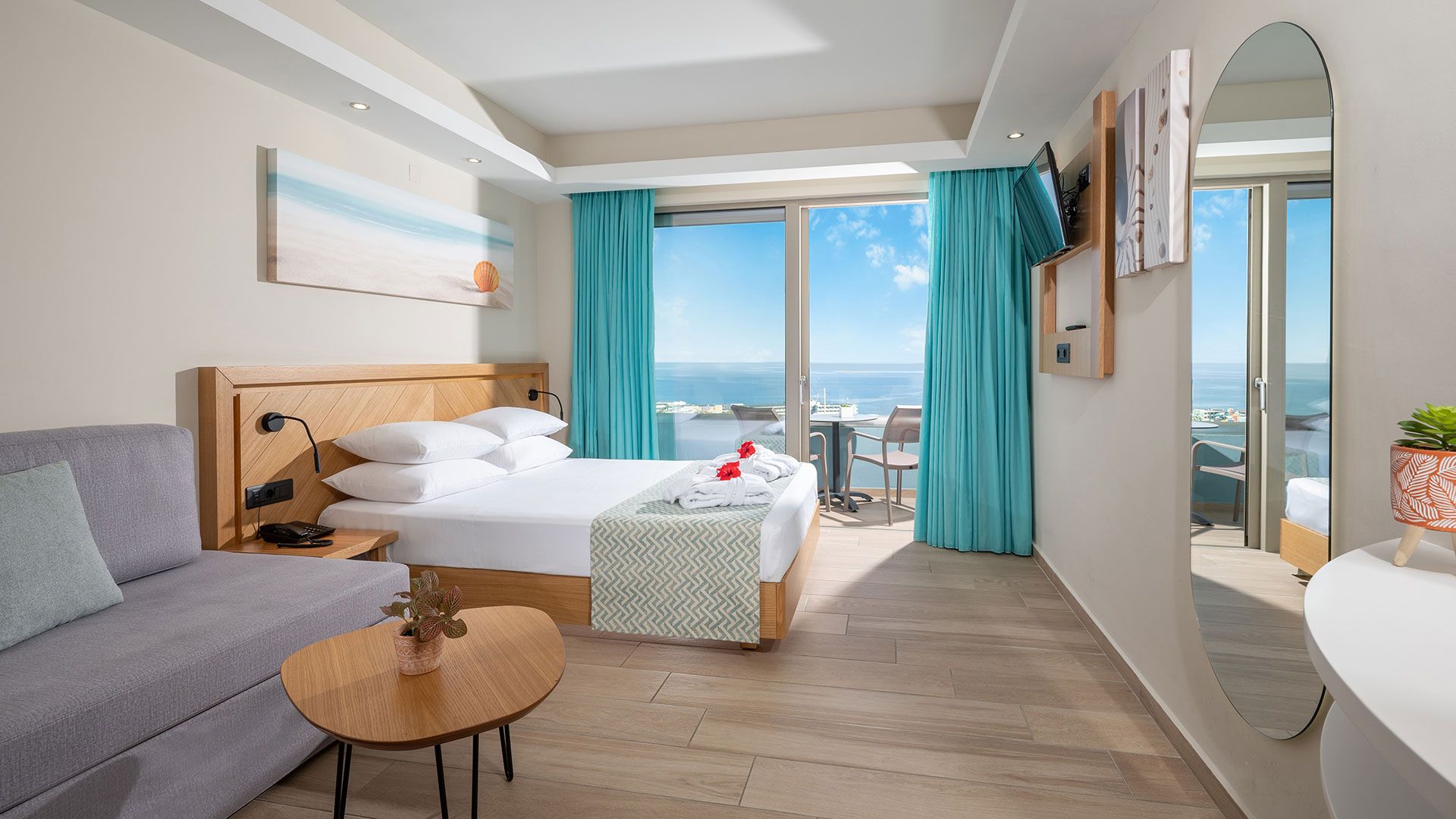 Hotel room with a sea view from the balcony